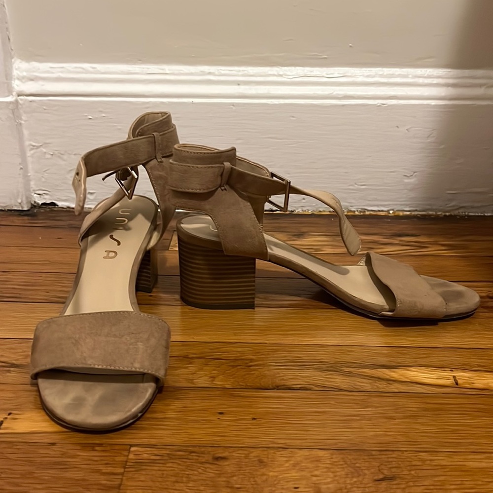 Neutral Suede Buckle Heels